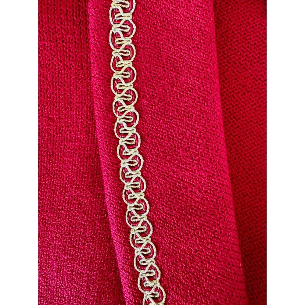 St. John Collection Red Knit Suit Set Gold Trim Double Breasted Blazer 12/10 - Picture 4 of 9